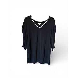 J.Jill Navy Blue Organic Cotton Blend 3/4 Sleeve Knit Too size XL Tenniscore